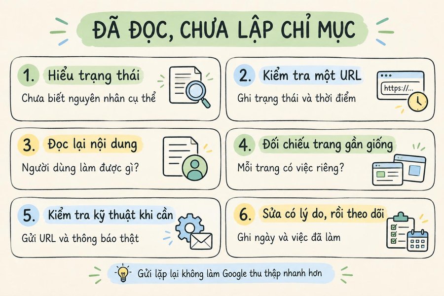 Sketchnote kiểm tra trạng thái đã thu thập dữ liệu nhưng chưa lập chỉ mục