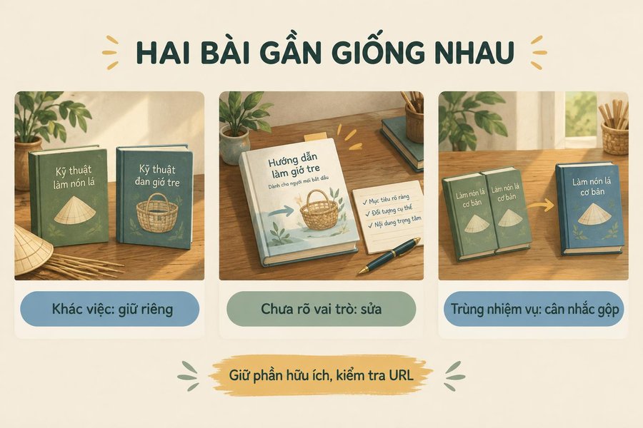 Sơ đồ ghi nhớ ba hướng giữ riêng, sửa hoặc gộp hai bài