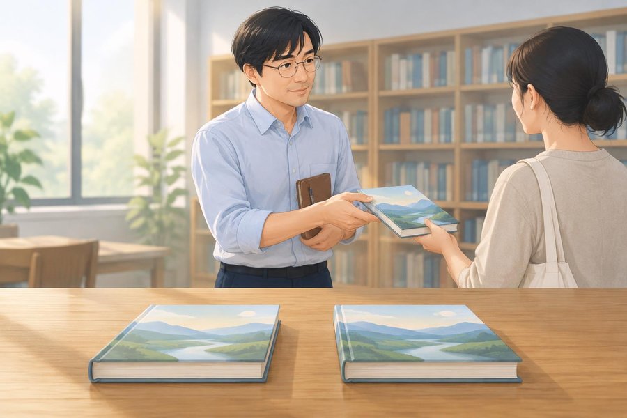 Anh Gồ chọn một cuốn sách đại diện từ những bản giống nhau