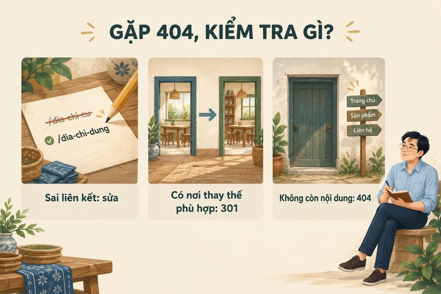 Sơ đồ ghi nhớ cách quyết định khi gặp URL không tìm thấy
