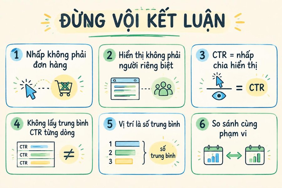 Ghi chú tổng hợp chuyên đề 30: Lượt hiển thị, lượt nhấp, CTR và vị trí trung bình: những chỗ dễ hiểu sai