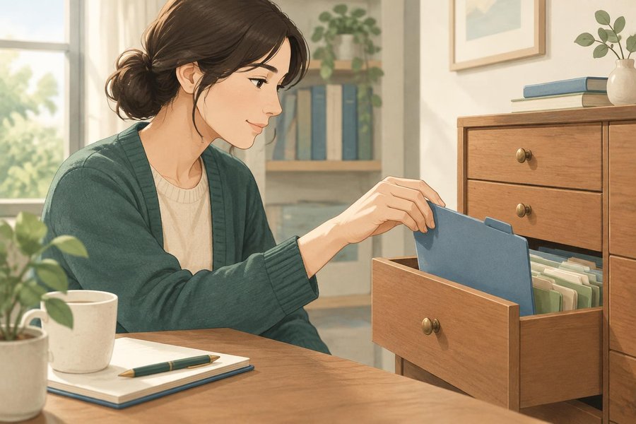 Người đồng hành chọn một ngăn tài liệu phù hợp với công việc đang cần.