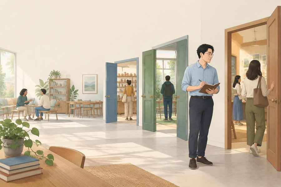Anh Gồ và người đồng hành bước vào không gian có nhiều lối tìm hiểu và thực hành.
