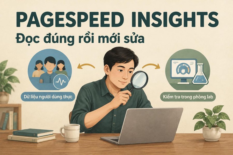 Ảnh đại diện PageSpeed Insights với minh họa hai nguồn dữ liệu cần đọc