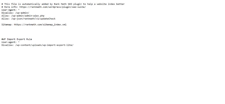 Ví dụ tệp robots.txt có các dòng User-agent, Disallow, Allow và Sitemap trong tài liệu Rank Math