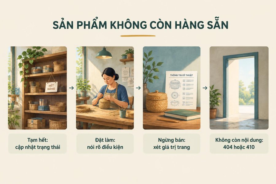 Sơ đồ ghi nhớ cách xử lý trang sản phẩm khi không còn hàng sẵn