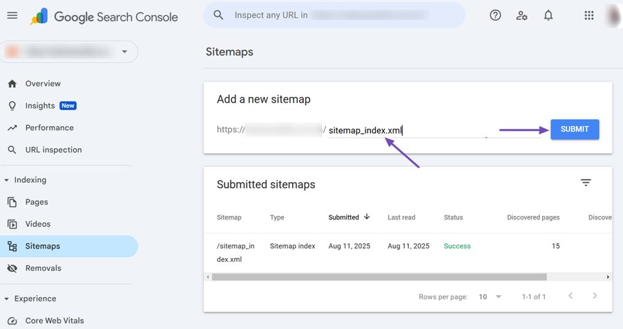 Nhập địa chỉ sitemap và nhấn Submit