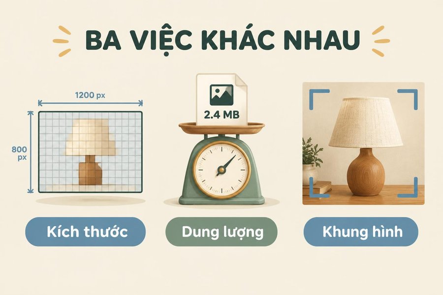 Ba yếu tố cần phân biệt: kích thước pixel, dung lượng tệp và khung cắt