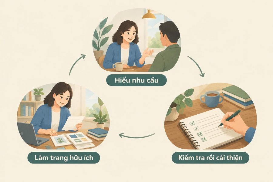 Ba việc cốt lõi của mùa 3: hiểu nhu cầu, làm trang hữu ích, kiểm tra rồi cải thiện.