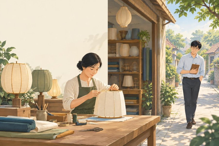 Người chủ chăm chút xưởng đèn của mình, Anh Gồ đi qua trên con đường vẫn còn tiếp nối.